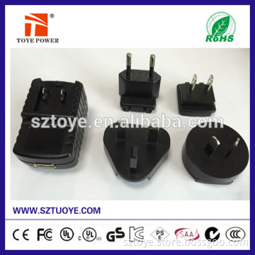 Interchangeable plug 10w 5v 2a usb wall power adapter